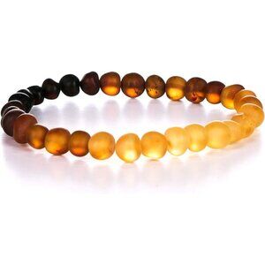 Natural Baltic Amber Bracelet for Women Men 8 Inch Raw Unpolished Rainbow Beads